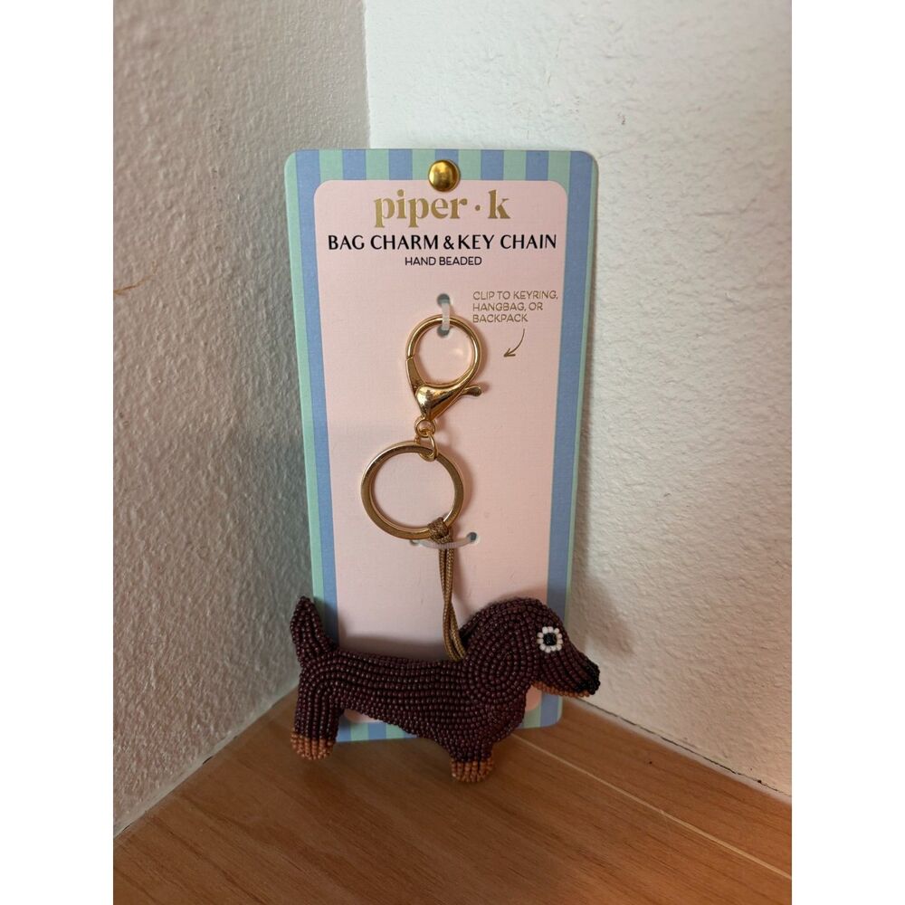 Piper K Hand Beaded Dachshund Dog Bag Charm & Key Chain NWT
